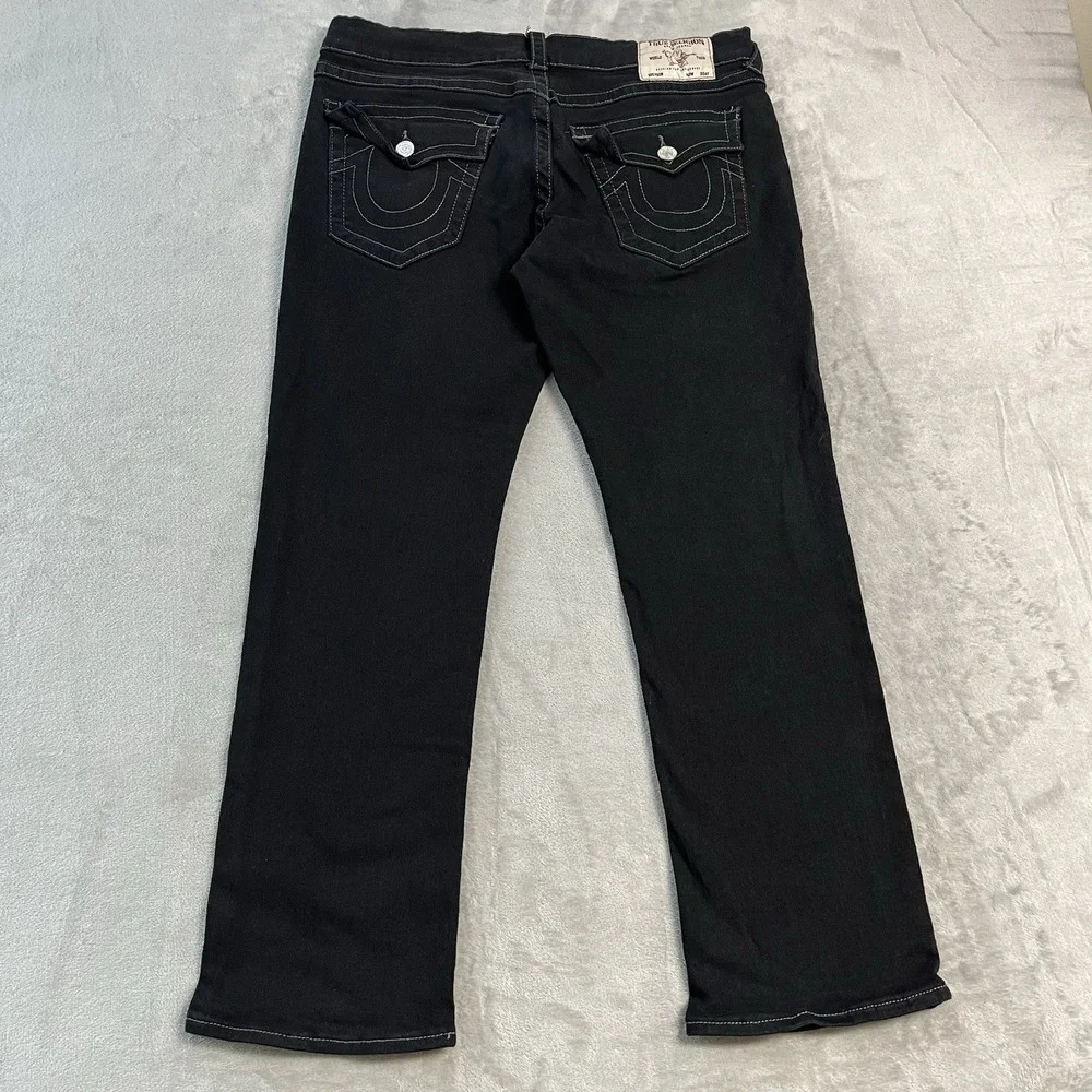 True Religion Ricky Relaxed Straight Jeans Men's 36x30 Black Denim Flap Pocket